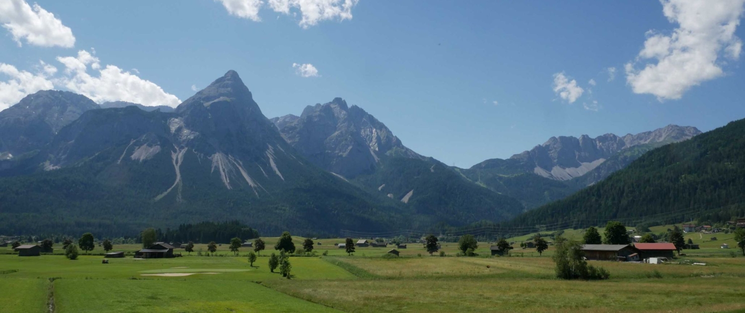 Part of the Ehrwald basin facing Biberwier, with the prominent Sonnspitze in the background.